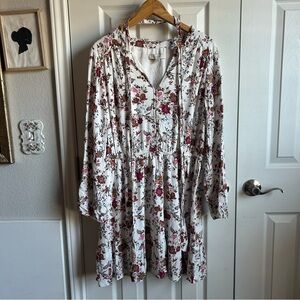 Loft white long sleeve vneck floral mini dress